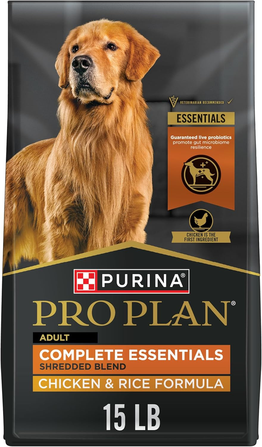 Purina Pro Plan Complete Essentials Shredded Blend Chicken and Rice Dog Food Dry Formula with Probiotics for Dogs - 15 Lb.