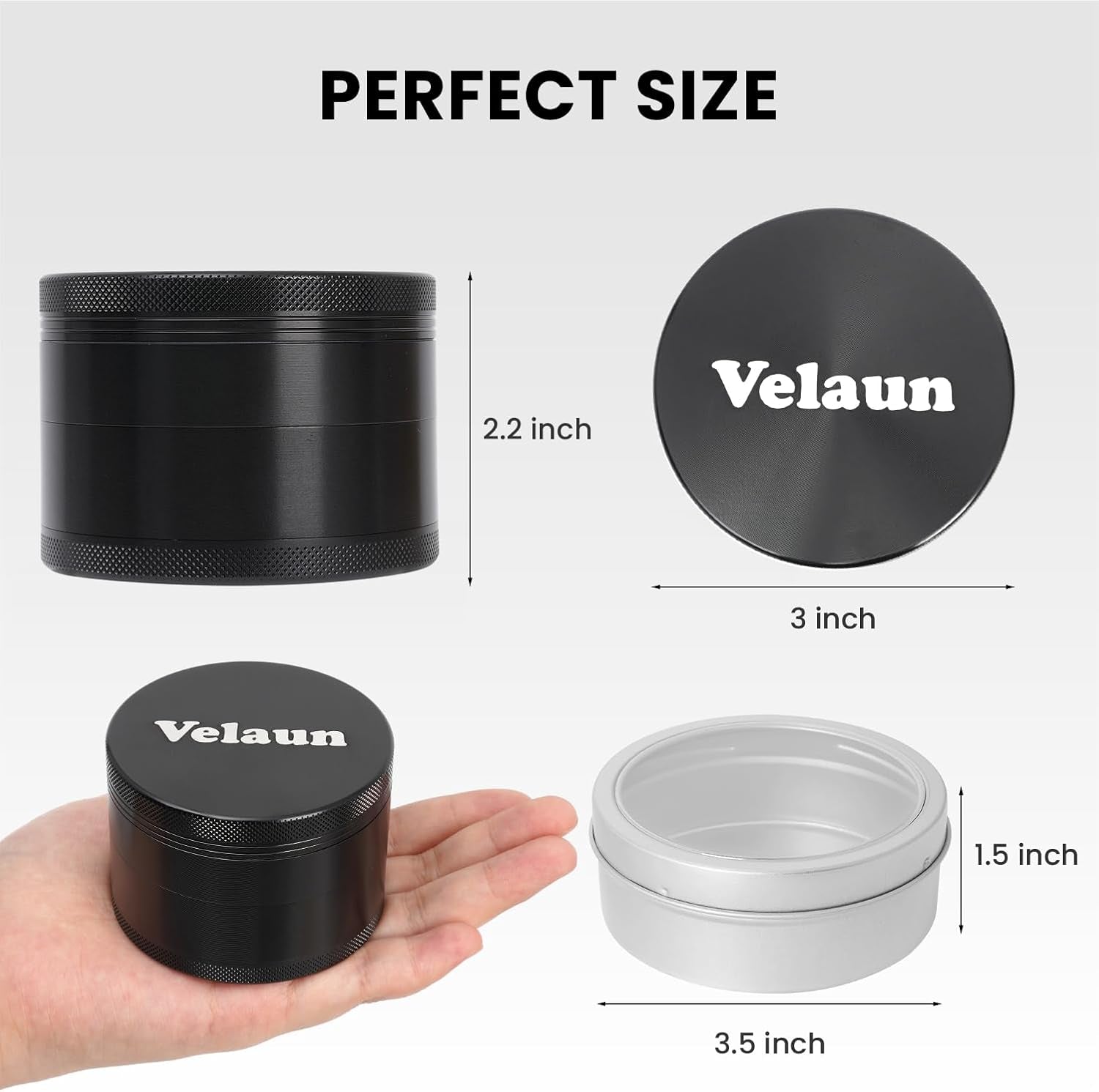 3 Inch Spice Herb Grinder with Storage Bag and Storage Can - Multipurpose Large Manual Grinders for Home Kitchen and Daily Use, Black