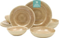 Casper Court 16-Piece Melamine Dinnerware Set – Beige Reactive Glaze Look Plates and Bowls, Service for 4 – Top Rack Dishwasher Safe Everyday Dining Set