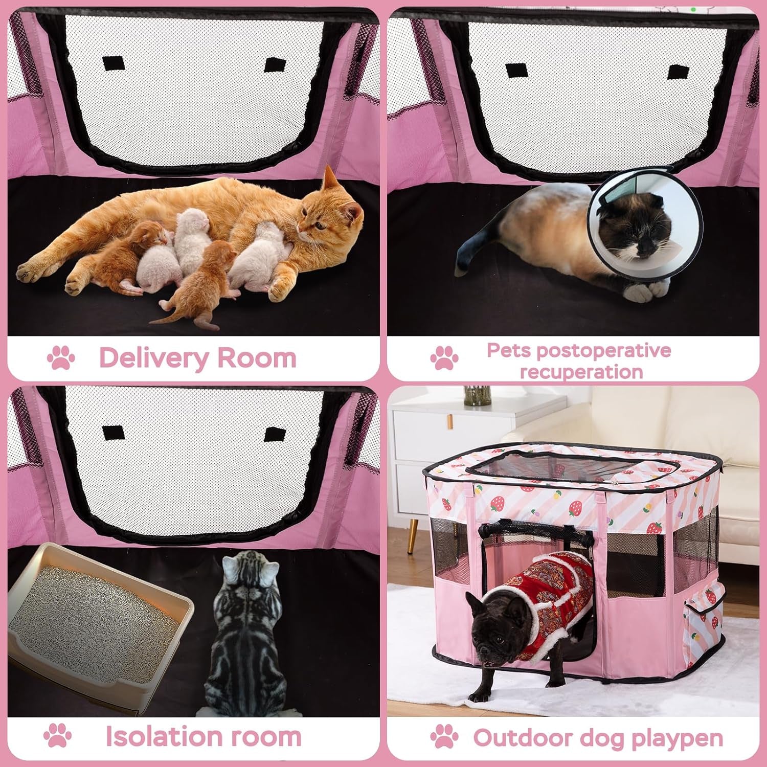 Portable Pet Cat Playpen,Cat Cages Indoor Collapsible Dog Crates Tent Kennel Playpen for Dogs Cat and Rabbit Travel Dog Playpen Indoor & Outdoor (Small（27.6" L X 21.7" W X 17.7" H）, Pink)