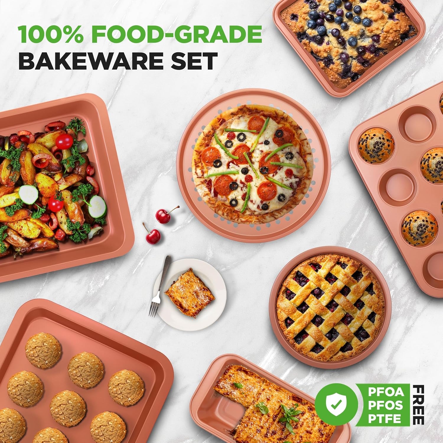 10-Piece Oven Baking Pans Set - Deluxe Carbon Steel Bakeware Set with Non-Stick Gray Coating inside and Out, Dishwasher Safe & PFOA, PFOS, PTFE Free