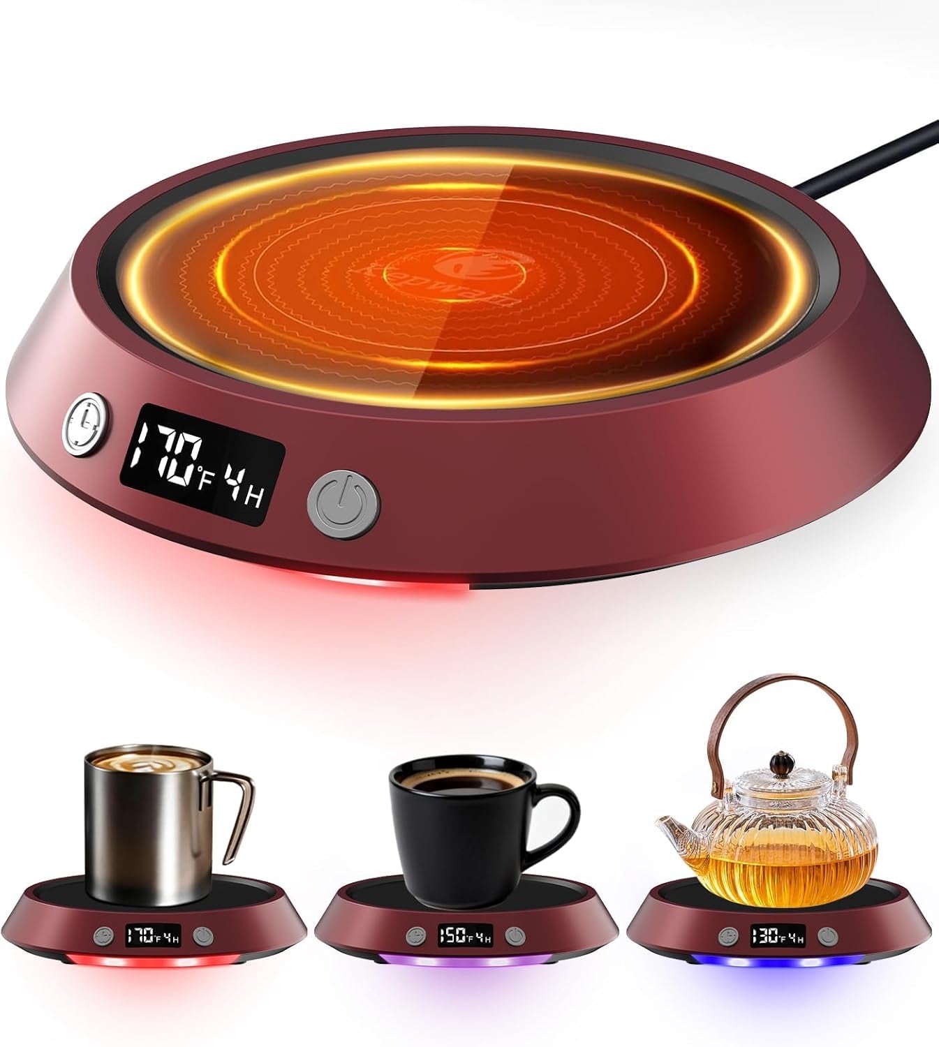 Coffee Mug Warmer - 50W Electric Coffee Warmer for Desk 3 Temp Settings & 2-9 Timer Smart Cup Warmer for Desk Candle Warmer Plate with LED Lights Beverage Tea Milk Warmer for Home & Office