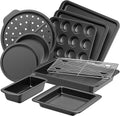 Bakeware Sets, Baking Pans Set, Nonstick Oven Pan for Kitchen with Wider Grips, 10 Pieces Including Rack, Cookie Sheet, Cake Pans, Loaf Pan, Muffin Pan, Pizza Pan - Grey