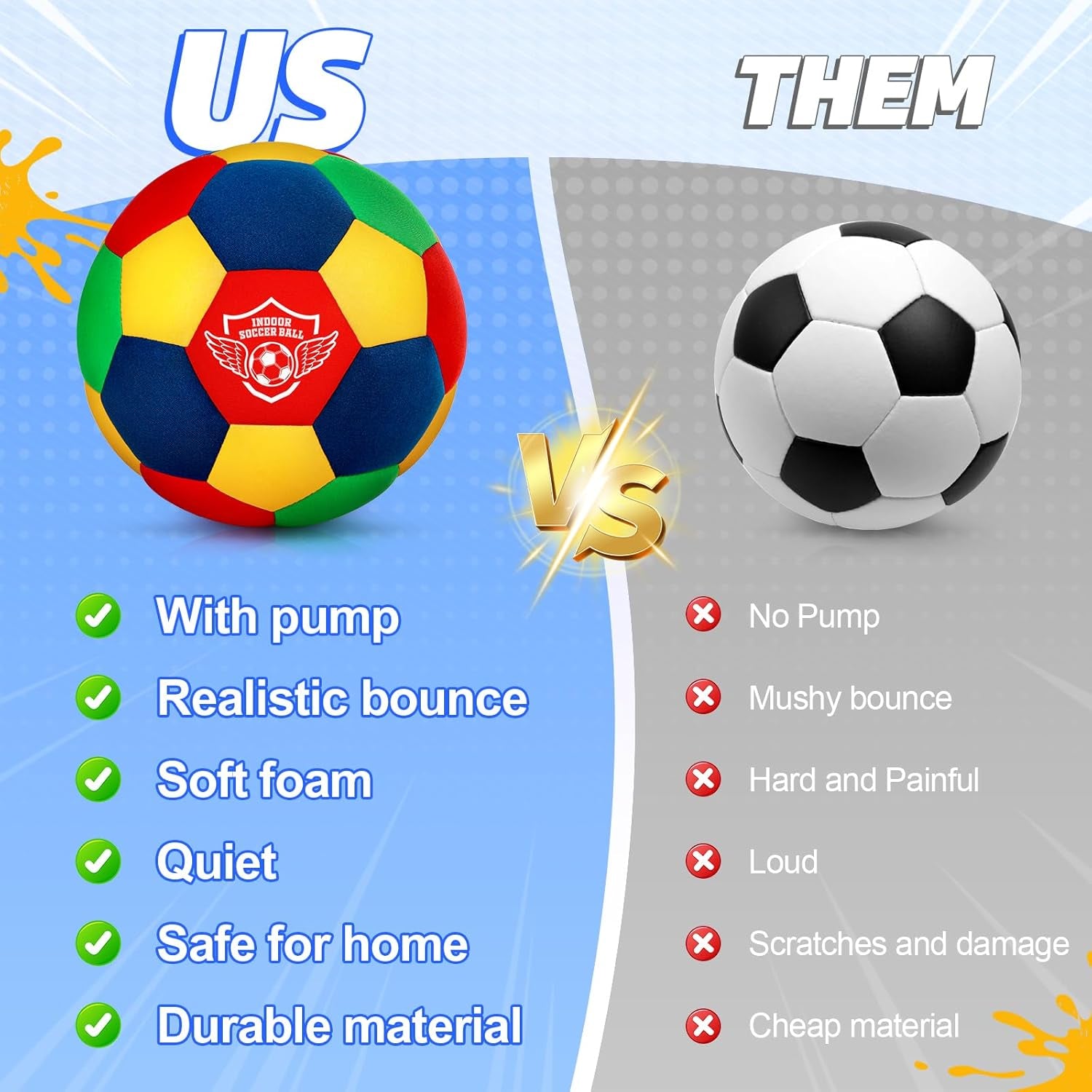 Indoor Soccer Ball, Size 4 Soft Foam for Toddlers and Kids, Silent in House, for Youth Boys and Girls Aged 3-12 Years Old