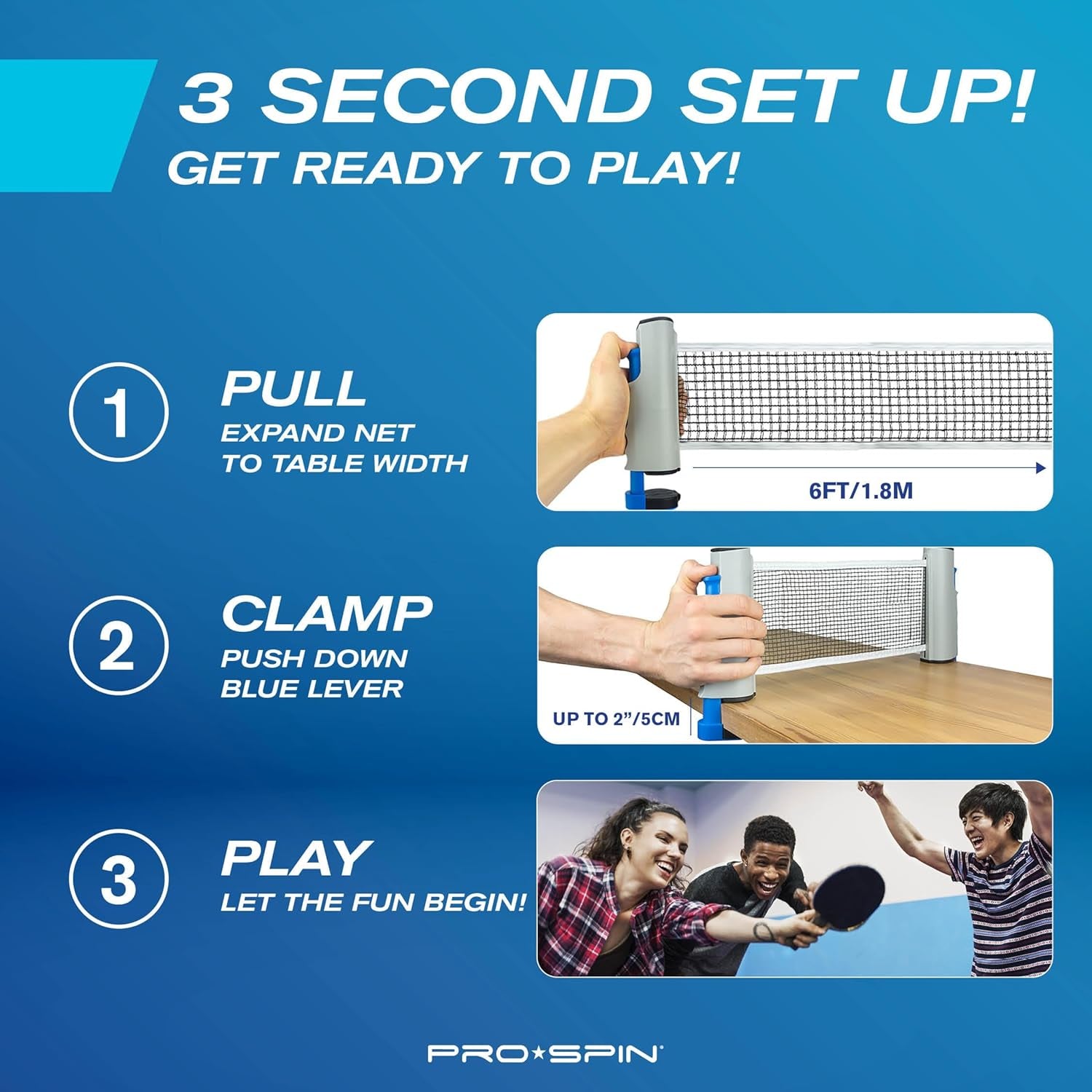 Portable Ping Pong Set with Retractable Ping Pong Net for Any Table, All-In-One Table Tennis Set with Ping Pong Paddles, Balls & Case, Table Top Family Game