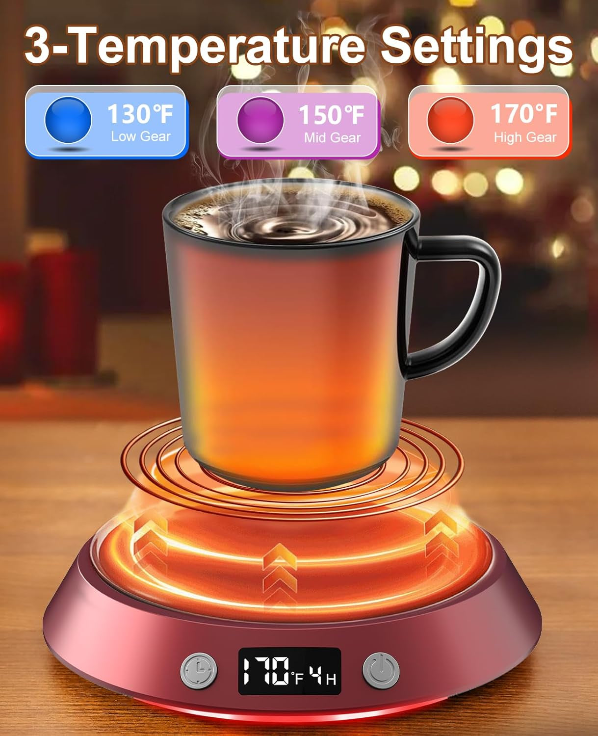 Coffee Mug Warmer - 50W Electric Coffee Warmer for Desk 3 Temp Settings & 2-9 Timer Smart Cup Warmer for Desk Candle Warmer Plate with LED Lights Beverage Tea Milk Warmer for Home & Office