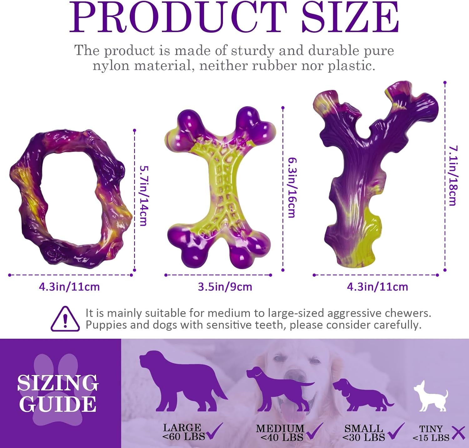Tough Dog Toys for Aggressive Chewers 3 Pack, Indestructible Dog Toys for Large Dogs, Dog Chew Toys, Aggressive Chew Toys to Keep Them Busy, Dog Toy for 30-75Lbs Medium/Large Breeds