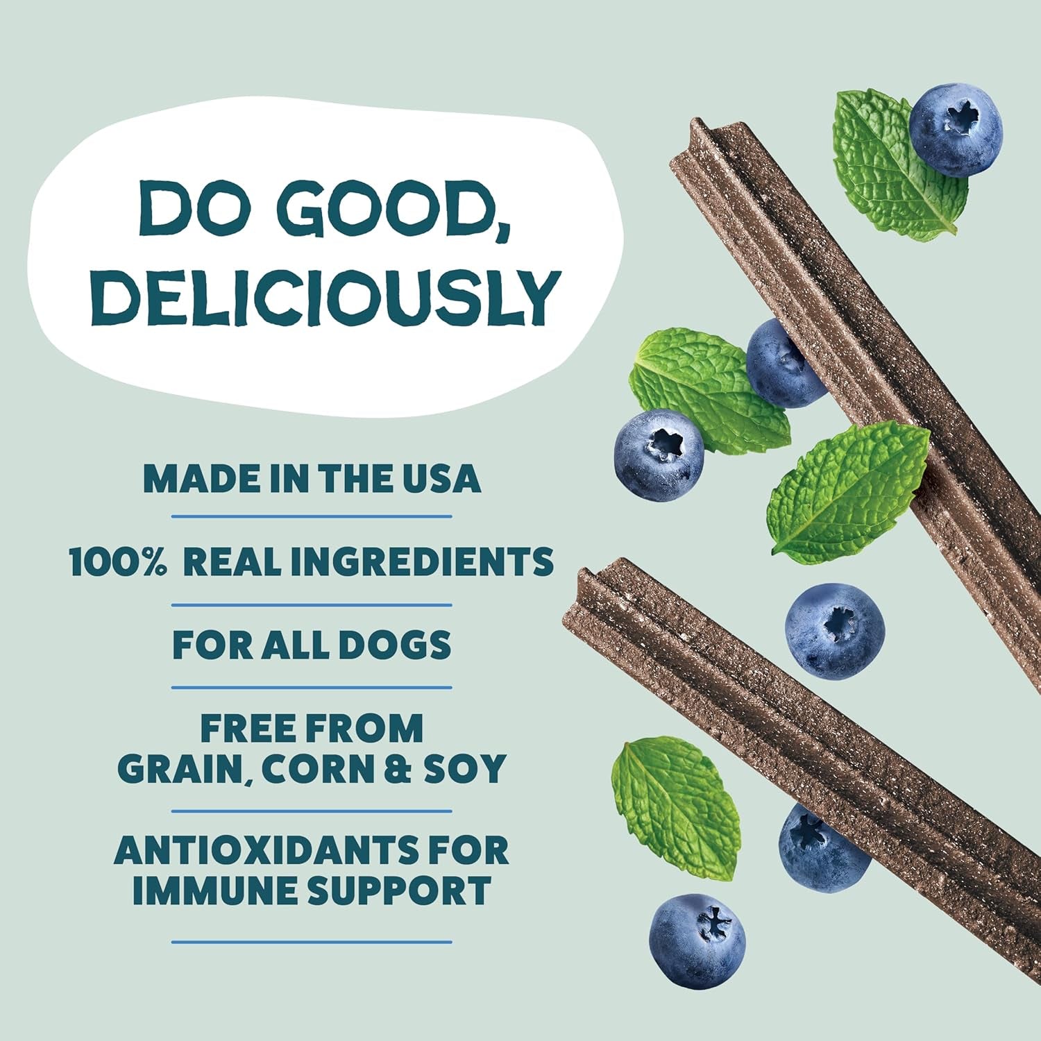 Blueberry & Mint Dental Chews for Dogs, 8 Chews - Natural Dog Teeth Cleaning Treats with Fresh Breath Benefits | Grain-Free Dental Sticks for Small, Medium & Large Dogs