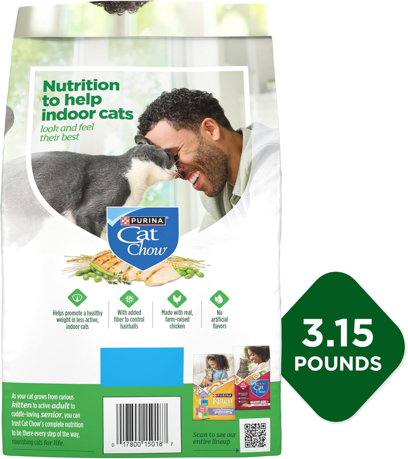 Indoor Healthy Weight and Hairball Dry Cat Food with Chicken - (Pack of 4) 3.15 Lb. Bags