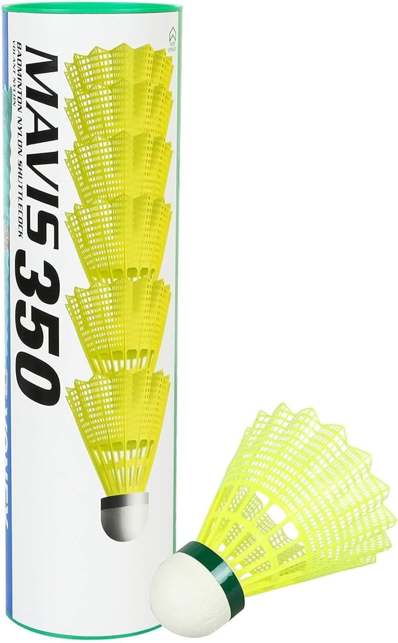 Mavis 350 Nylon Badminton Shuttlecocks (Yellow, Slow Speed) | Durable Performance