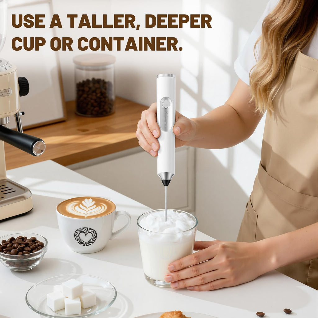 Milk Frother Handheld Rechargeable 2000Mah Power Frother Wand Electric Foam Maker with 2 Stainless Whisks 3 Speeds Drink Mixer Coffee Frother for Latte, Cappuccino, Matcha, Hot Chocolate, Egg