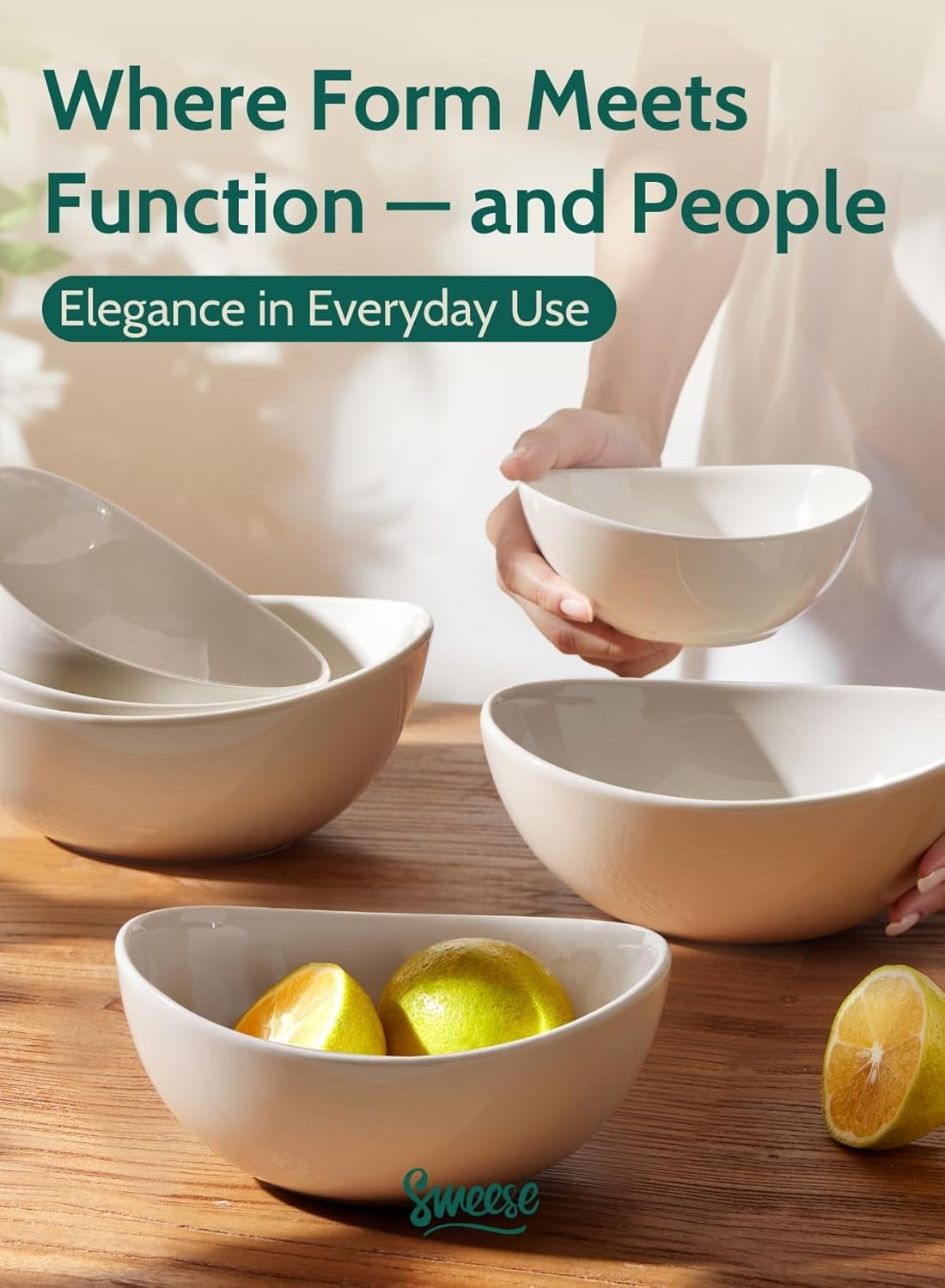 Porcelain Serving Bowls Set, 10-42 Oz, Versatile for Salad, Soup, Snacks, Microwave Dishwasher Safe, White