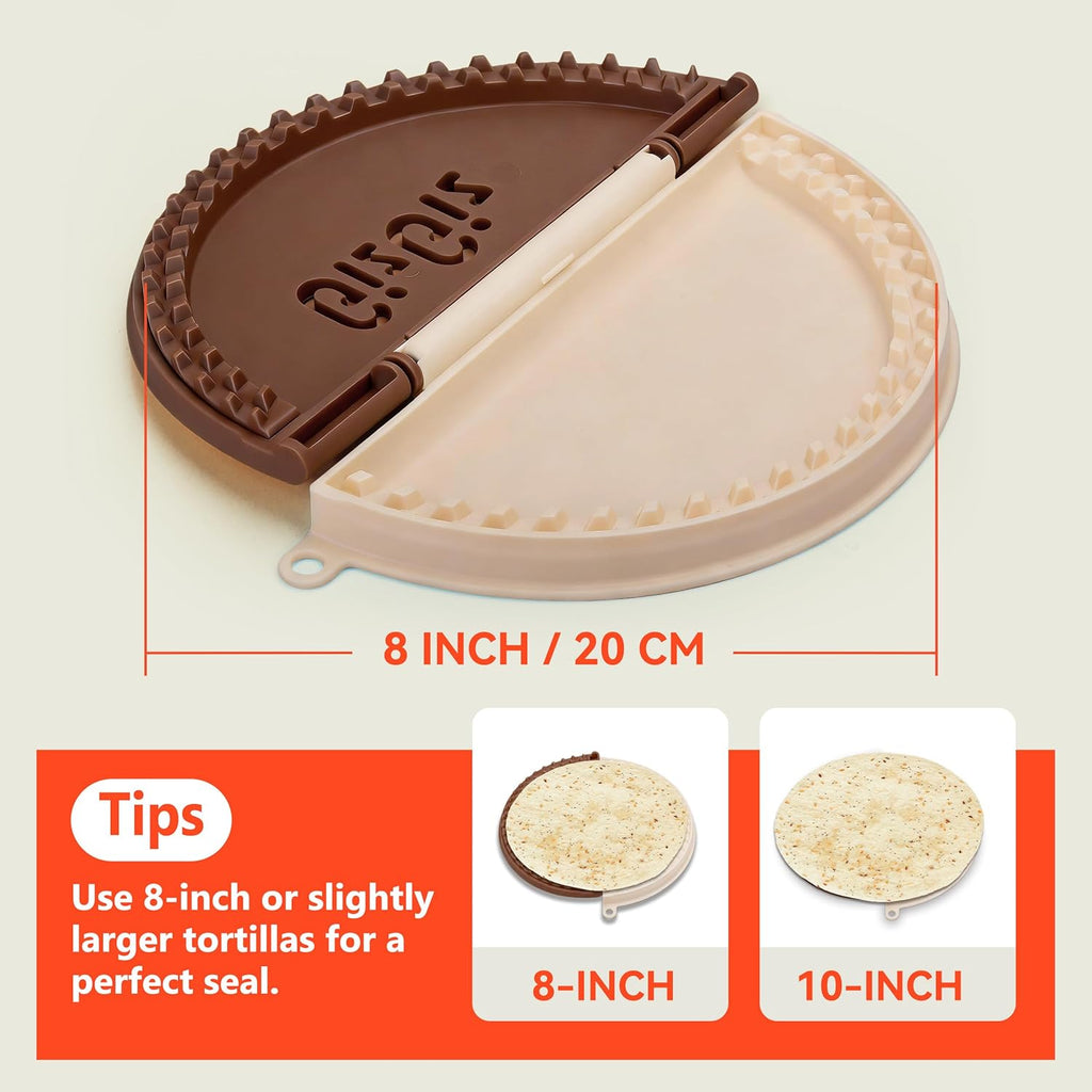 Gizgiz Double-Serrated Tortilla Sealer, Empanada Maker Press, Tortilla Crimper for 8 Inch Tacos, Burrito Tortilla & Quesadilla, Bpa-Free, Dishwasher Safe, Brown