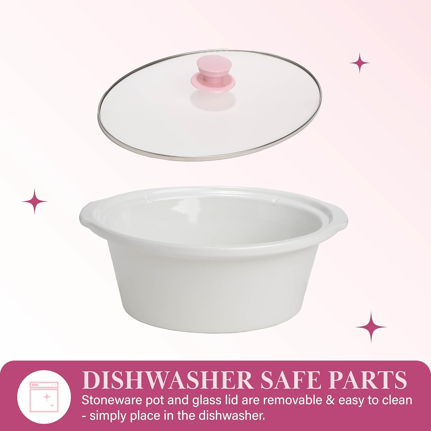 6-Quart Manual Slow Cooker, Features Three Settings (Low, High, Warm), Naturally Nonstick and Dishwasher Safe Stoneware Insert, Family Sized Capacity, Pink