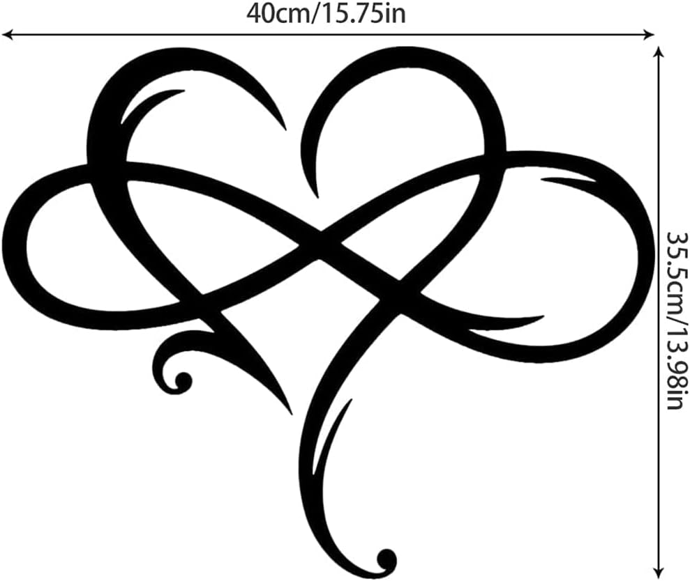 Infinity Heart Wall Decor, Unique Infinity Heart Metal Art Wall Decor Love Sign Steel Wall Plaques Bedroom Ornaments for Home Wedding Decor, Room Living Room Decoration (Black, 15.7X14Inch)