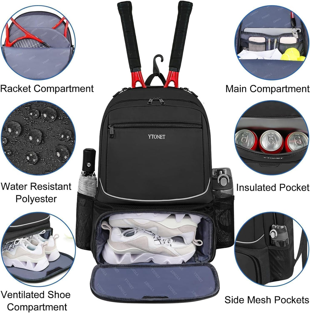 Tennis Bag Tennis Backpack for Women Men 2 Rackets with Insulated Pocket Ventilated Shoe Compartment