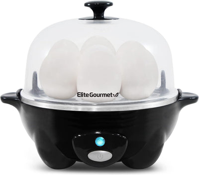 EGC-007B# Rapid Egg Cooker, 7 Easy-To-Peel, Hard, Medium, Soft Boiled Eggs, Poacher, Omelet Maker, Auto Shut-Off, Alarm, 16-Recipe Booklet, Black