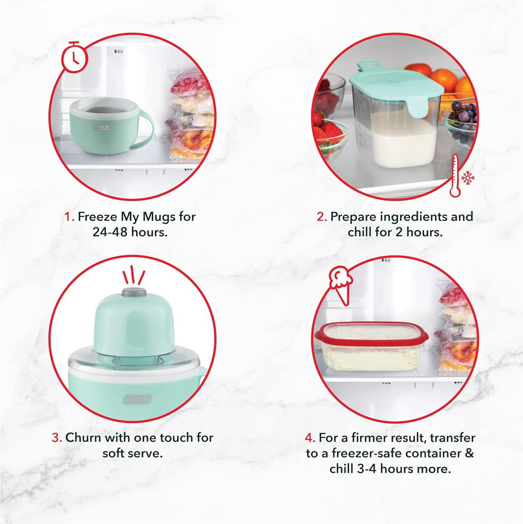 My Mug Ice Cream Maker - Makes Single Serving of Gelato, Frozen Yogurt, Sorbet & More - Easy to Clean & Use - Aqua, 2 Bowls