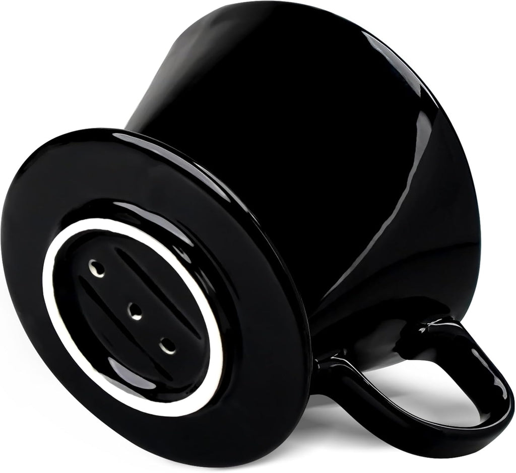 Handmade Pour over Ceramic Coffee Dripper - Authentic Brewing Experience for Camping, Office, and Home (Black)