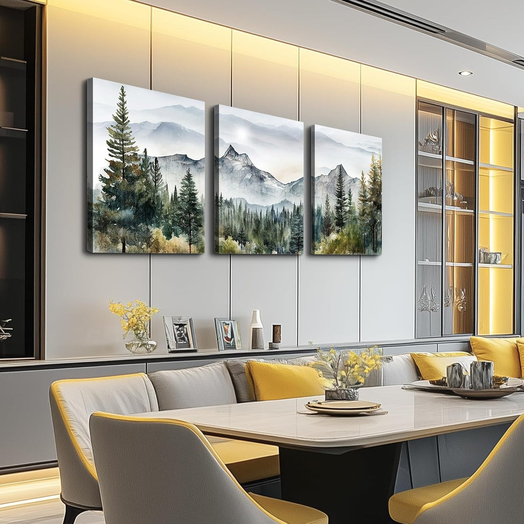Wall Art for Living Room Modern Wall Decor for Bedroom Office Decor Abstract Mountain Forest Landscapes Ink Painting 3 Piece Framed Canvas Art Prints Ready to Hang Wall Pictures Home Decor